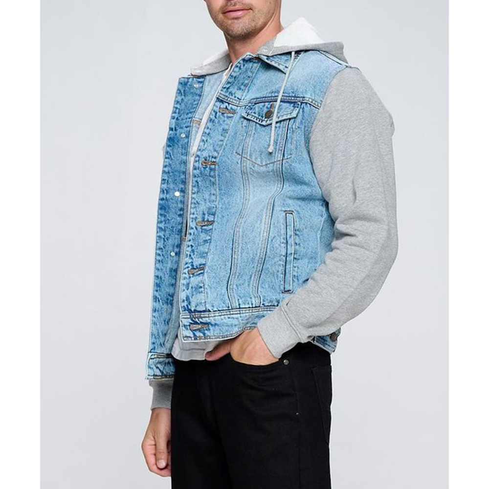 Men's Jacket Hoodie Denim Cotton Long Sleeve Hybrid Hooded Trucker Jean Jacket L